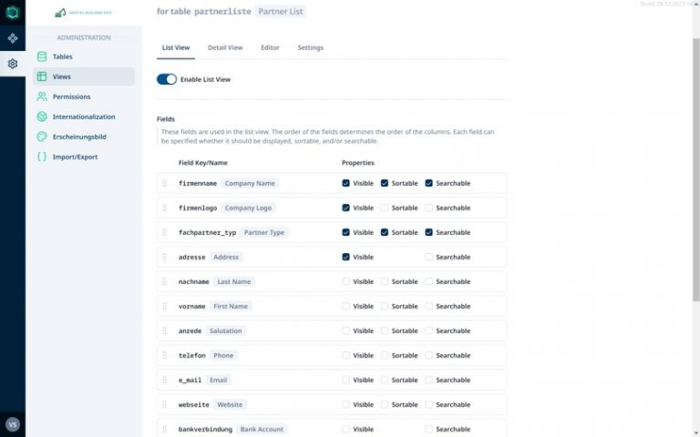 Easy configuration of different views – drag & drop (Backend)