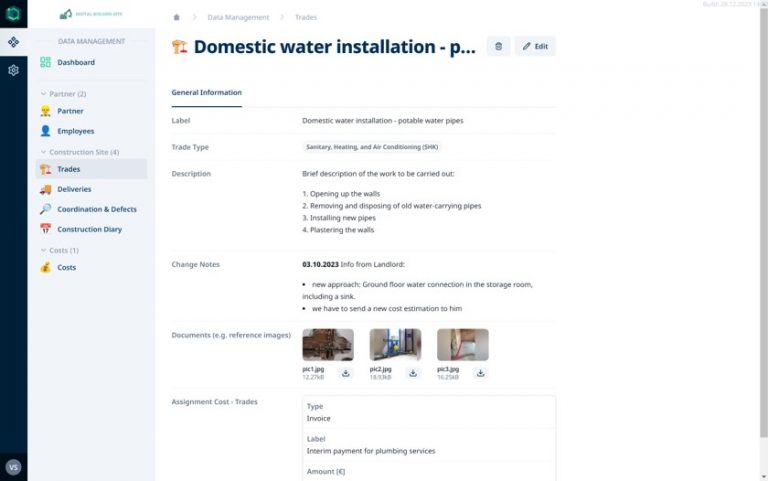 Detailed View on all relevant information and documents