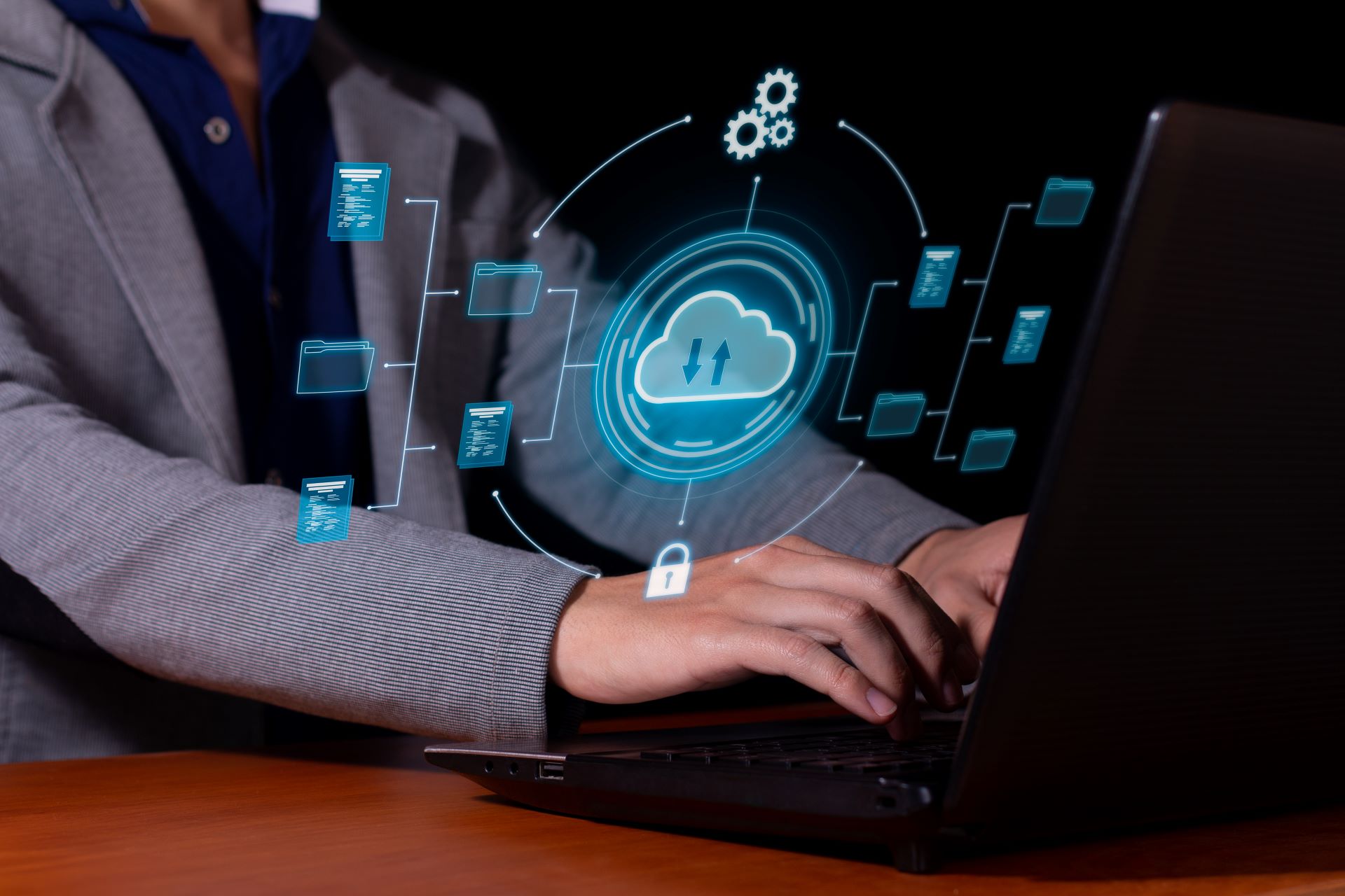 man-uses-cloud-computing